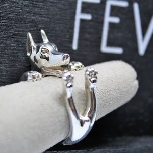 Dog Fever Hug Ring Sterling Silver Dobermann